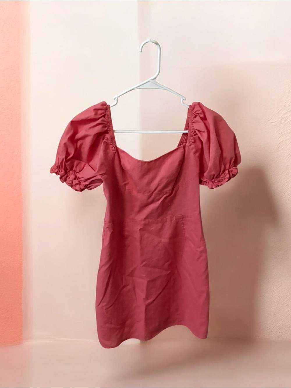 Forever 21 Rose-Pink Puff Sleeve Square Neck Dress